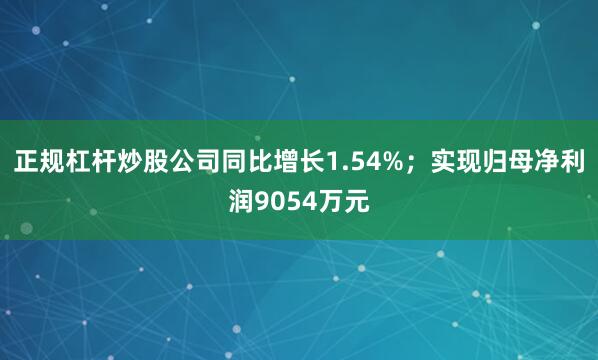 正规杠杆炒股公司同比增长1.54%；实现归母净利润9054万元